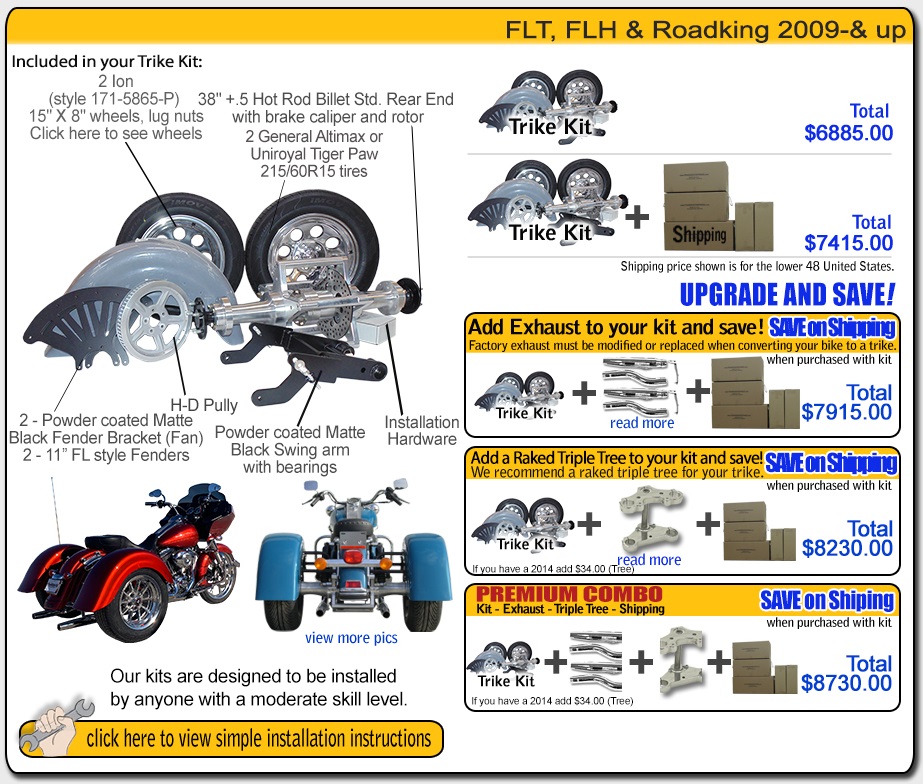 roadking 2009- up trike kit contents and pricing frankenstein trikes